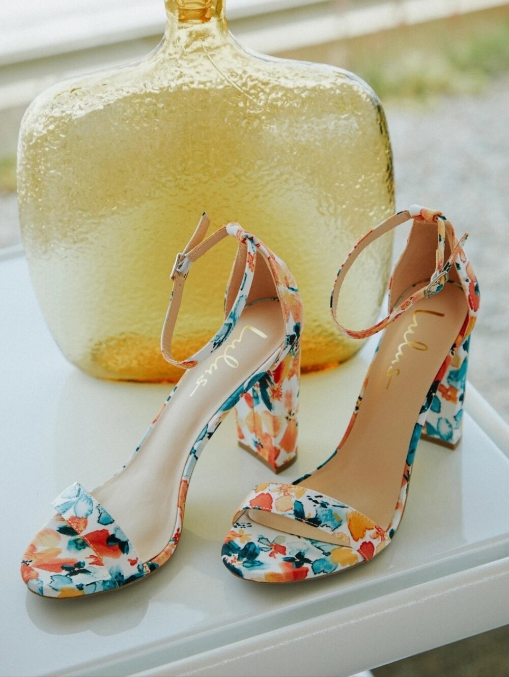 Lulus Taylor White Floral Ankle Strap Heels - size 8